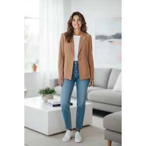 Kathrine Kelly 100% Silk LuxuryBlazer Jacket Coat  Brown Tan Soft Leather Look 8